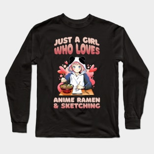 Anime Girl Ramen Sketching Long Sleeve T-Shirt